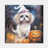 Halloween Malti Tzu mit Pumpkins Beängstigend Magnet (Vorne)