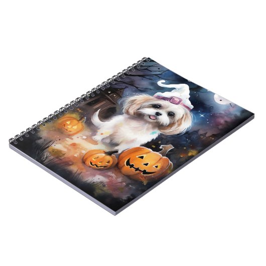 Halloween Malti Tzu mit Pumpkins Beängstigend Notizblock (Linke Seite)