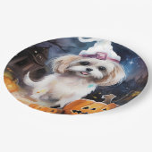 Halloween Malti Tzu mit Pumpkins Beängstigend Pappteller (Schrägansicht)