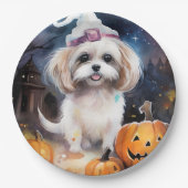 Halloween Malti Tzu mit Pumpkins Beängstigend Pappteller (Vorderseite)