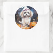 Halloween Malti Tzu mit Pumpkins Beängstigend Runder Aufkleber (Tasche)