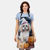 Halloween Malti Tzu mit Pumpkins Beängstigend Schürze (Getragen)