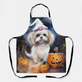 Halloween Malti Tzu mit Pumpkins Beängstigend Schürze (Vorderseite)