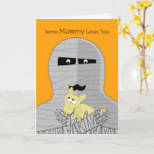 Halloween, Mama, die niedlichen Mama-Hund hält Karte (Gelbe Blume)