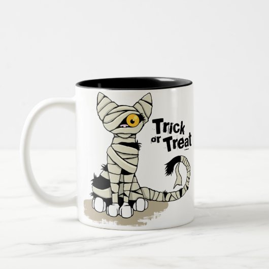 Halloween-Mama-Katzen-Trick-oder Leckerei-Tasse Zweifarbige Tasse (Links)