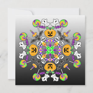 Halloween Mandala Geister, Pumpkins, Fledermäuse u Einladung
