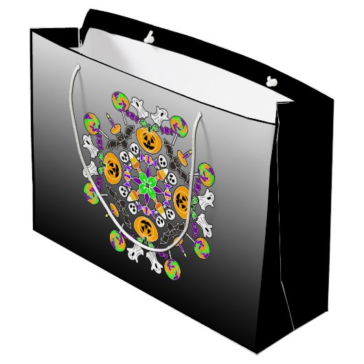 Halloween Mandala Geister, Pumpkins, Fledermäuse u Große Geschenktüte (Rückseite Schrägansicht)