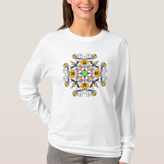 Halloween Mandala Geister, Pumpkins, Fledermäuse u T-Shirt (Vorderseite)
