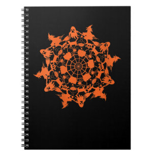 Halloween-Mandala-Spinne-Hexe-Geist-Totenkopf-Gesc Notizblock