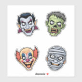 Halloween Mask Icons Sticker Pack - Vampire, Zombi (Blatt)