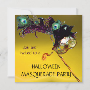 HALLOWEEN MASKENBALL Gelb Orange Blau Einladung
