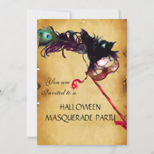 HALLOWEEN MASKENBALL, Pergament Einladung