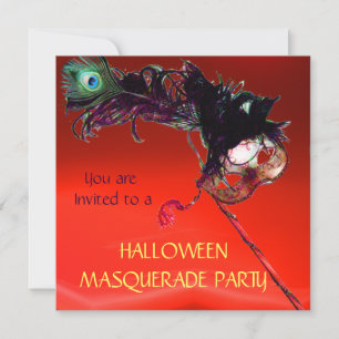 HALLOWEEN MASKENBALL, Rot Gelb Orange Einladung