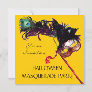 HALLOWEEN MASKENBALL,Schwarz Gelb Einladung