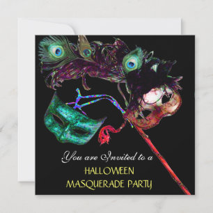 HALLOWEEN MASKENBALL, Schwarz weiß blau Einladung