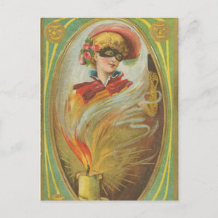 Halloween Maskerade Frau Vintage Postkarte
