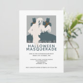 Halloween Masquerade Ghost und Grave Personalisier Einladung (Stehend Vorderseite)