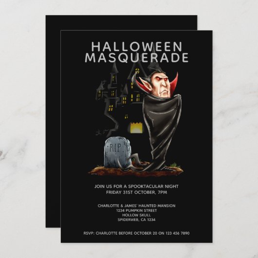 Halloween Masquerade Graf Dracula und Grave Einladung (Vorne/Hinten)