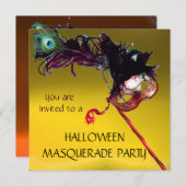 HALLOWEEN MASQUERADE PARTY, gelb Orange Einladung (Vorne/Hinten)