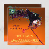 HALLOWEEN MASQUERADE-PARTY, Gelborange Einladung (Vorne/Hinten)