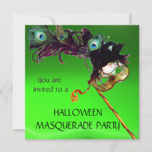HALLOWEEN MASQUERADE PARTY Grün, blau Einladung