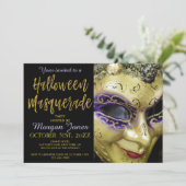 Halloween Masquerade Party mit moderner Typografie Einladung (Stehend Vorderseite)