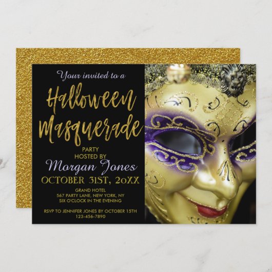 Halloween Masquerade Party mit moderner Typografie Einladung (Vorne/Hinten)