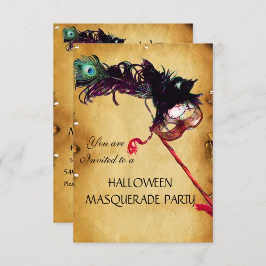 HALLOWEEN MASQUERADE PARTY, Pergament-uAwg Einladung (Vorne/Hinten)