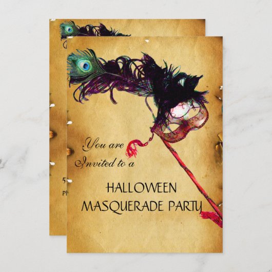 HALLOWEEN MASQUERADE PARTY, Pergament-uAwg Einladung (Vorne/Hinten)