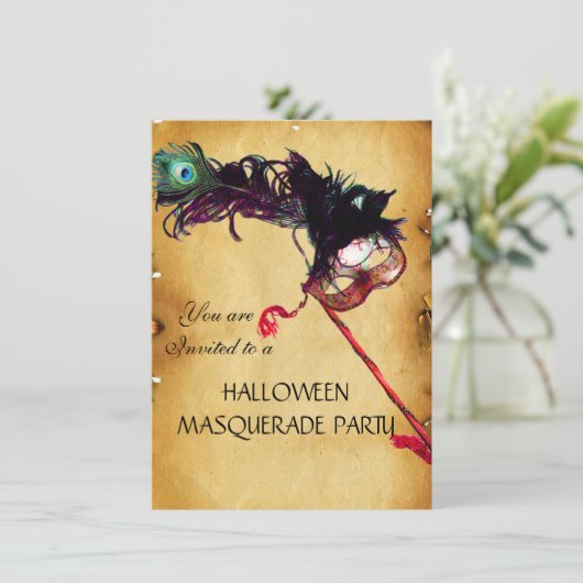 HALLOWEEN MASQUERADE PARTY, Pergament-uAwg Einladung (Stehend Vorderseite)