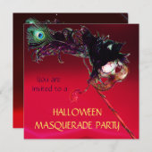 HALLOWEEN MASQUERADE PARTY, Rot-Bordeaux Einladung (Vorne/Hinten)