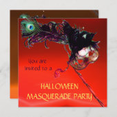 HALLOWEEN MASQUERADE PARTY, Rot-Gelb-Orange Einladung (Vorne/Hinten)