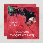 HALLOWEEN MASQUERADE PARTY, Rot-Gelbe Seide Einladung (Vorne/Hinten)