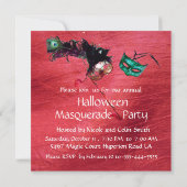 HALLOWEEN MASQUERADE PARTY, Rot-Gelbe Seide Einladung (Rückseite)
