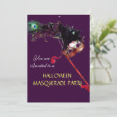 HALLOWEEN MASQUERADE PARTY, schwarz Einladung (Stehend Vorderseite)
