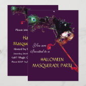 HALLOWEEN MASQUERADE PARTY, schwarz Einladung (Vorne/Hinten)