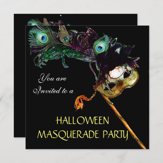 HALLOWEEN MASQUERADE PARTY, schwarz-gelb Einladung (Vorne/Hinten)