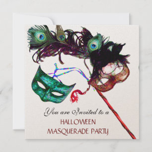HALLOWEEN MASQUERADE PARTY, Schwarz-Gold-Metallic Einladung