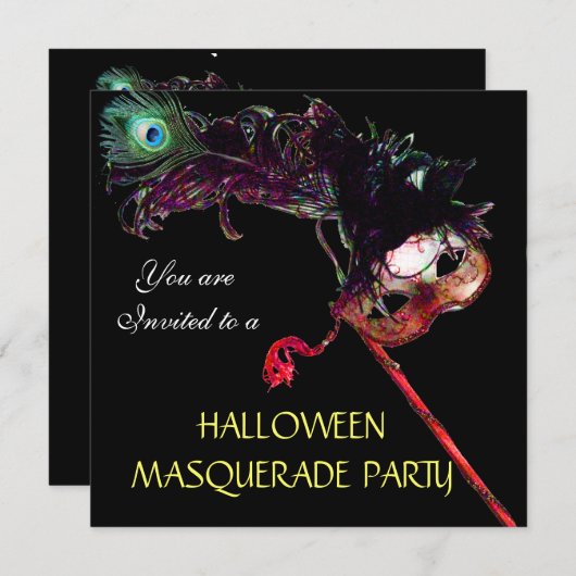 HALLOWEEN MASQUERADE-PARTY, schwarz, Lila Einladung (Vorne/Hinten)