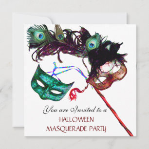HALLOWEEN MASQUERADE PARTY, Schwarz-weiß Einladung