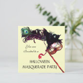 HALLOWEEN MASQUERADE PARTY, Schwarzes Gold Einladung (Stehend Vorderseite)