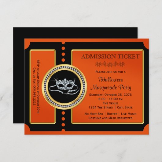 Halloween Masquerade Party Ticket Einladung (Vorne/Hinten)