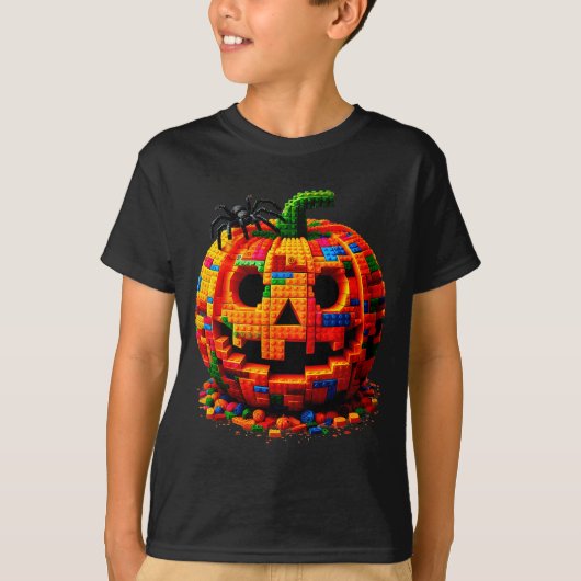 Halloween Master Builder Kürbis Kinder Bausteine T-Shirt (Vorderseite)