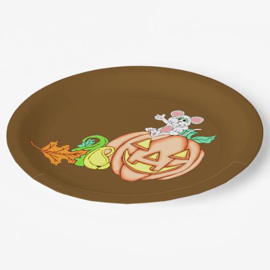 Halloween Maus und Pumpkin Pappteller (Schrägansicht)