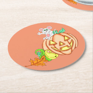 Halloween Maus und Pumpkin Runder Pappuntersetzer