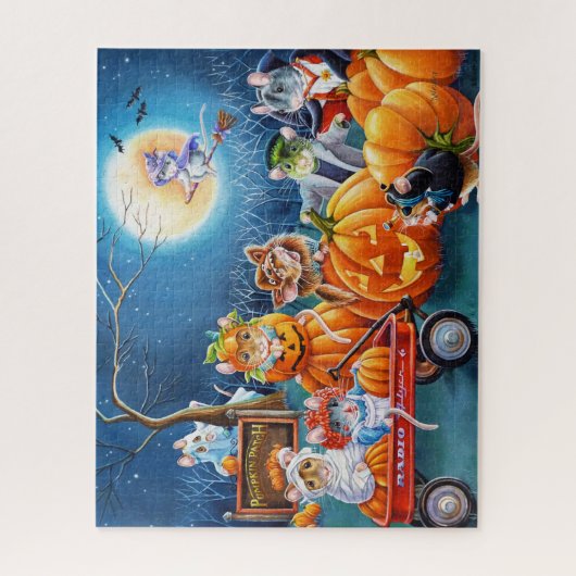 Halloween Mäuse in Pumpkin Patch Wasserfarbe Kunst Puzzle (Vertikal)