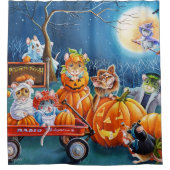 Halloween Mäuse in Pumpkin Patch Wasserfarbenkunst Duschvorhang (Vorderseite)