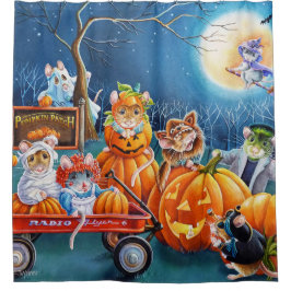 Halloween Mäuse in Pumpkin Patch Wasserfarbenkunst Duschvorhang
