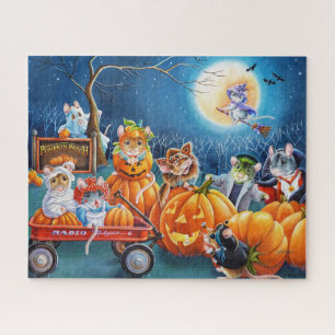 Halloween Mäuse in Pumpkin Patch Wasserfarbenkunst Puzzle