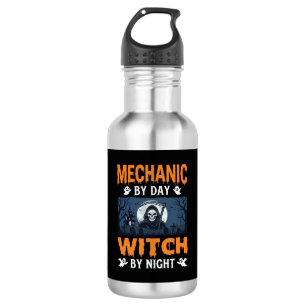Halloween Mechaniker bei Tag, Hexe bei Nacht Edelstahlflasche